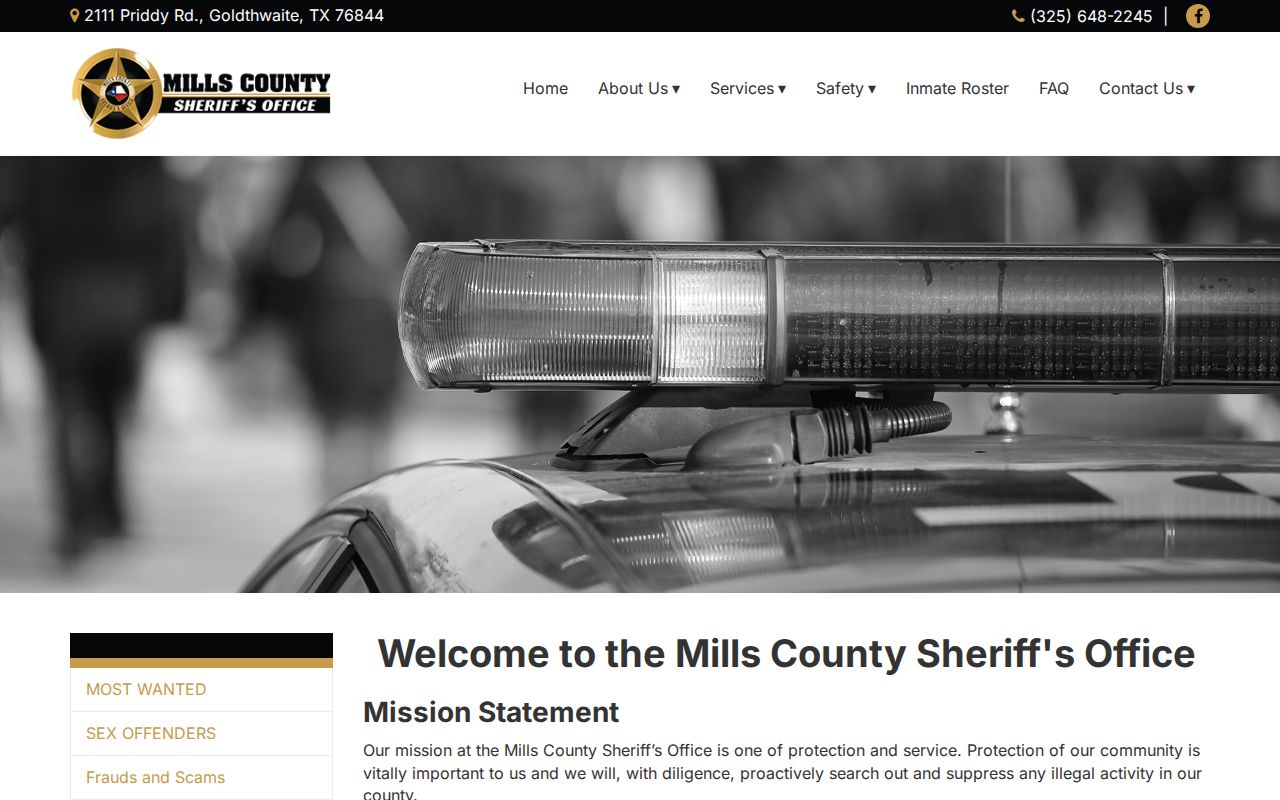 Mills County arrest search on the official sheriff homepage