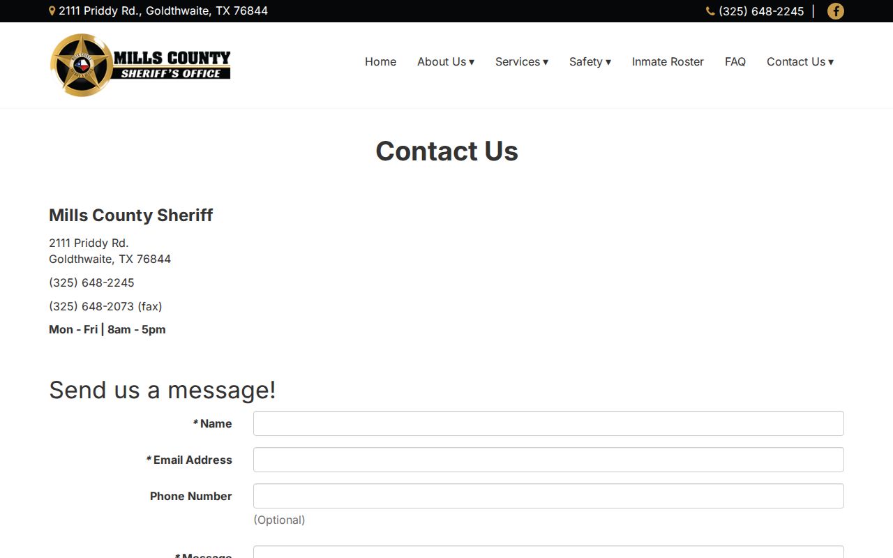 Mills County sheriff contact for arrest and booking record help