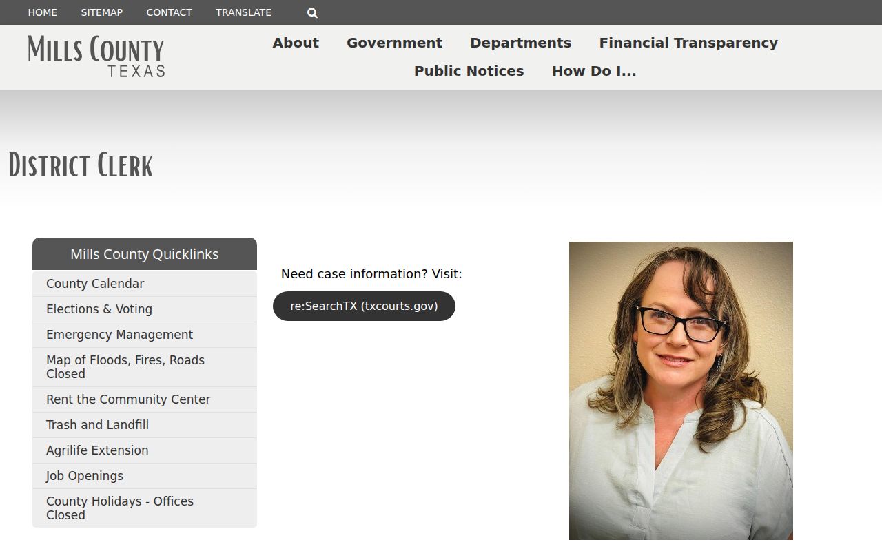 Mills County court case lookup on the District Clerk records page