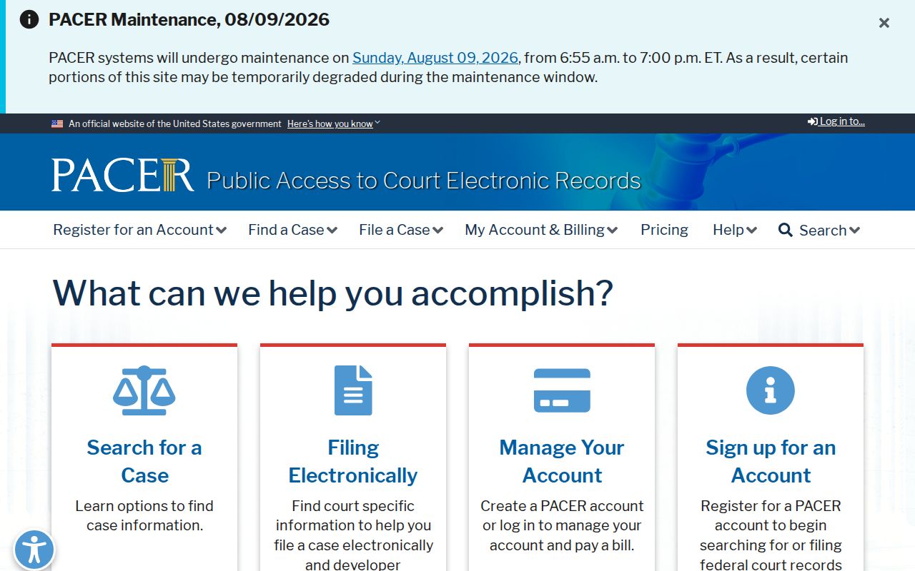 PACER federal court case lookup for matters connected with Mills County