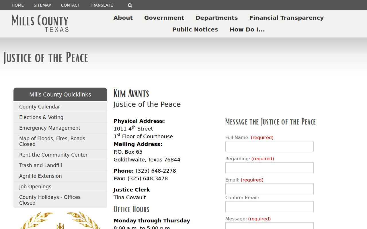 Mills County warrant and justice criminal record contact