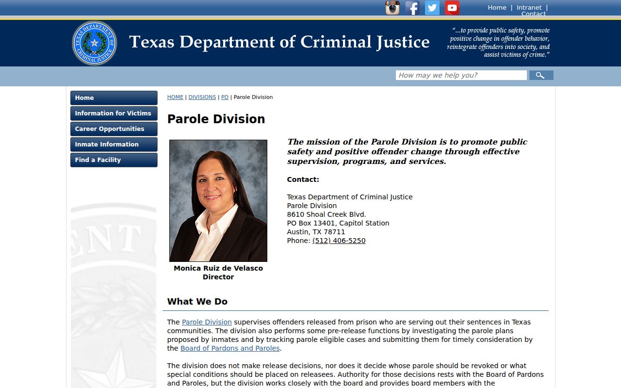 Mills County parole criminal history supervision source